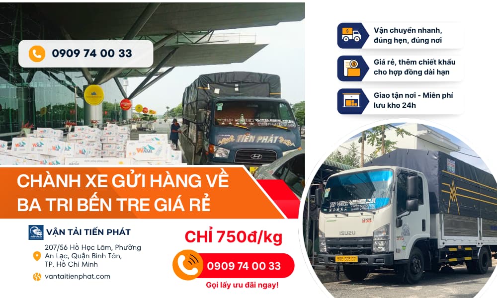 Chành xe gửi hàng về ba tri bến tre giá rẻ