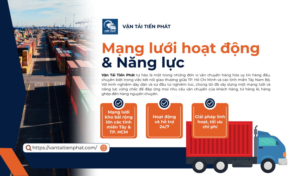 Mạng lưới hoạt động và nặng lực của Vận Tải Tiến Phát