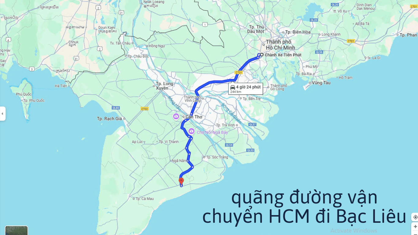 quãng đường vận chuyển từ hcm đi bạc liêu