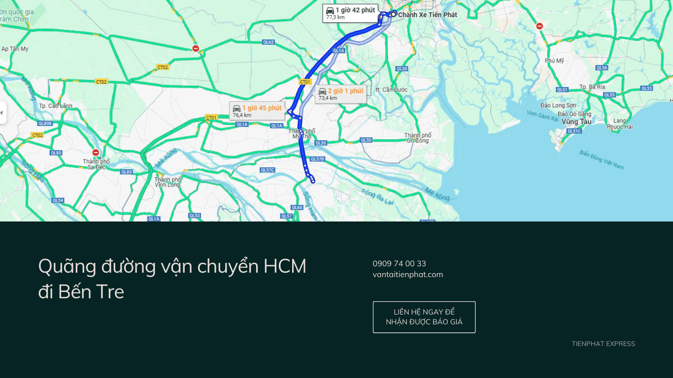 quãng đường vận chuyển hcm đi bến tre